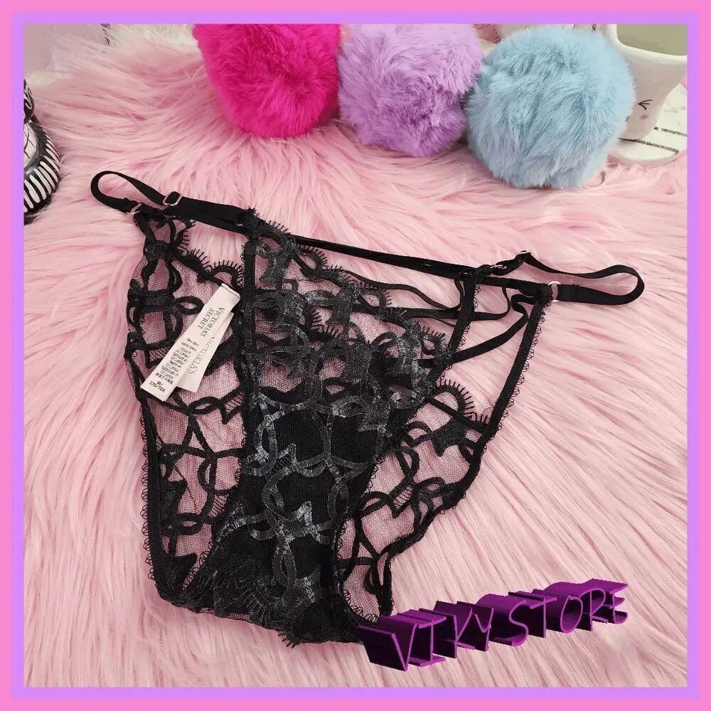 💖 NWT Victoria’s Secret Black Lace Mesh Bikini Medium #7262 💖